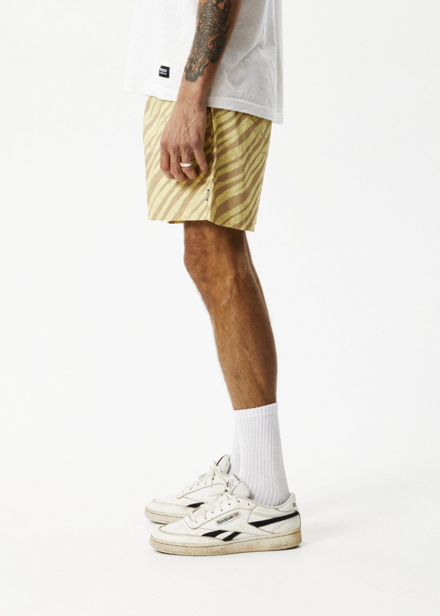 Afends Mens Baywatch Atmosphere - Organic Elastic Waist Shorts - Butter Stripe#Mens Shorts - WalkshortsAfends