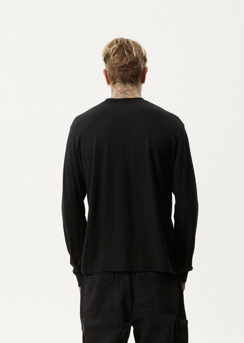 Afends Mens Essential - Hemp Retro Long Sleeve T-Shirt - Black#Mens Tops - Long SleeveAfends