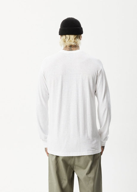 Afends Mens Essential - Hemp Retro Long Sleeve T-Shirt - White#Mens Tops - Long SleeveAfends