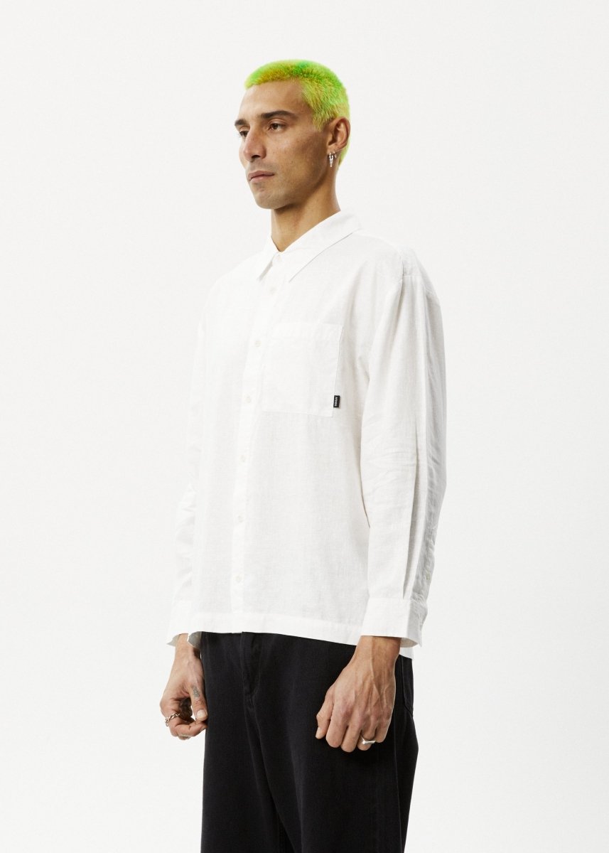 Afends Mens Everyday - Hemp Long Sleeve Shirt - White#Mens Tops - Dress ShirtsAfends