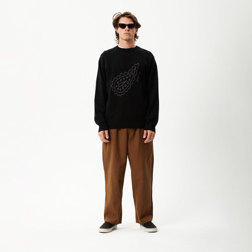 Afends Mens Heritage - Raglan Knitted Crew Neck Jumper - Black#Mens Outer - Fleece & KnitAfends