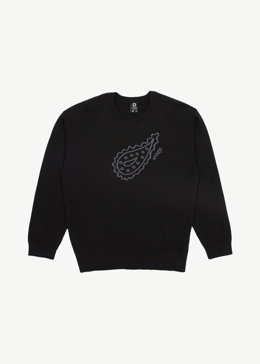 Afends Mens Heritage - Raglan Knitted Crew Neck Jumper - Black#Mens Outer - Fleece & KnitAfends