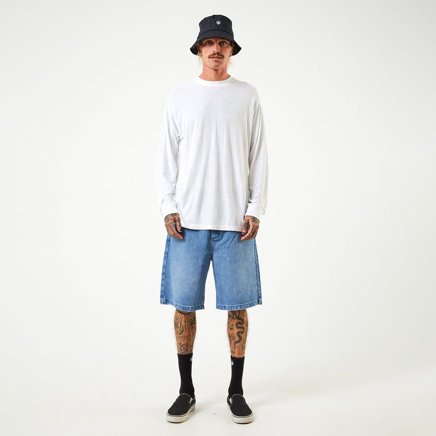 Afends Mens Lil C - Hemp Denim Baggy Shorts - Worn Blue#Mens Shorts - WalkshortsAfends