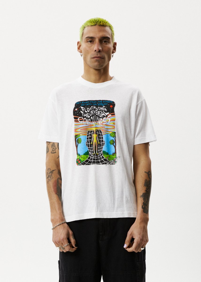 Afends Mens Next Level - Boxy Graphic T-Shirt - White#Mens Tops - T-ShirtsAfends