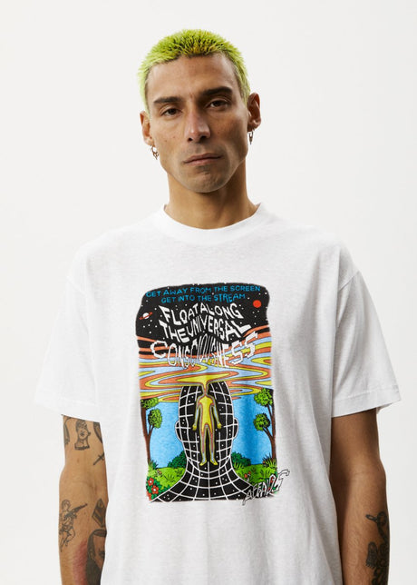 Afends Mens Next Level - Boxy Graphic T-Shirt - White#Mens Tops - T-ShirtsAfends