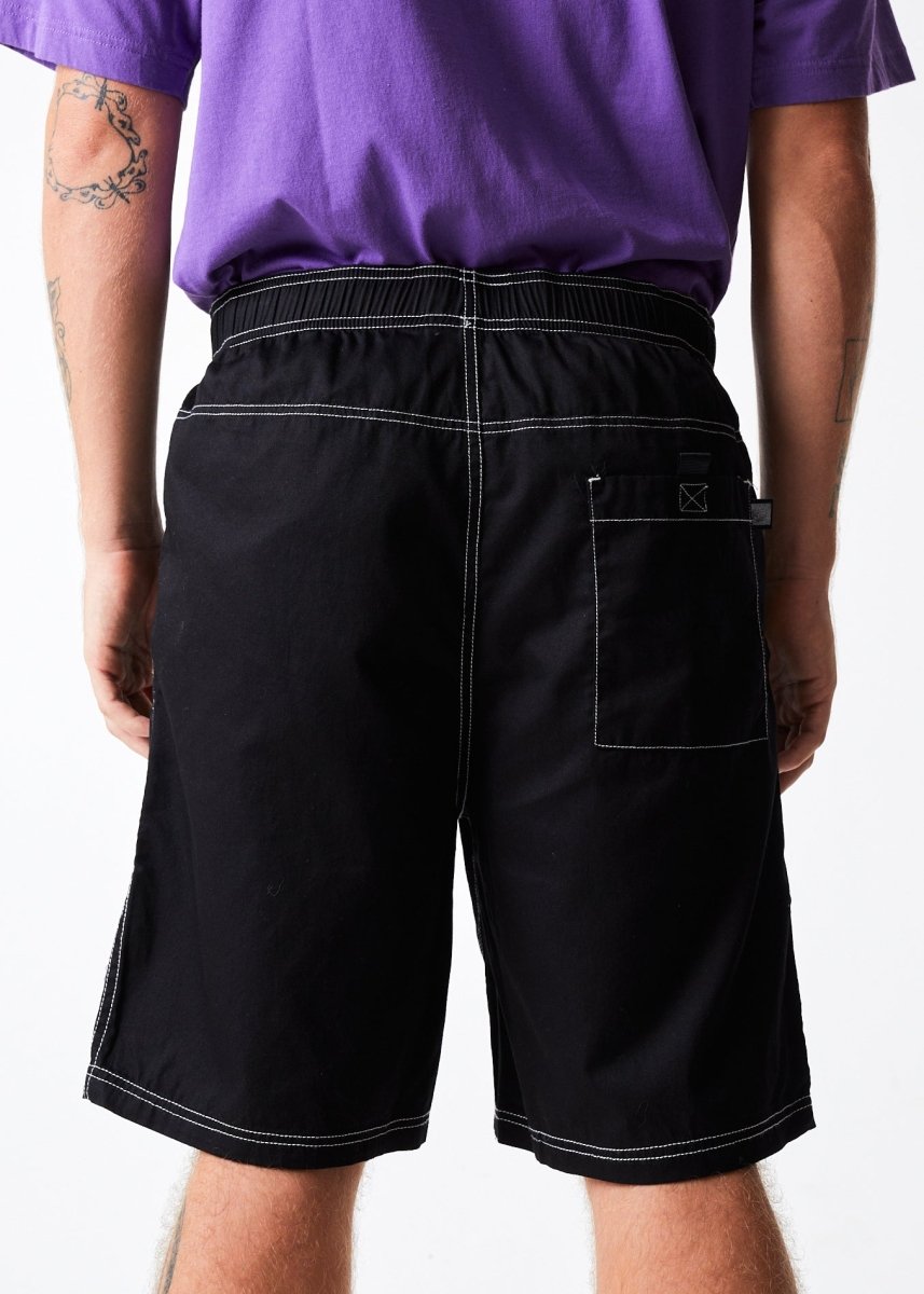 Afends Mens Ninety Eights - Organic Elastic Waist Shorts - Black#Mens Shorts - WalkshortsAfends