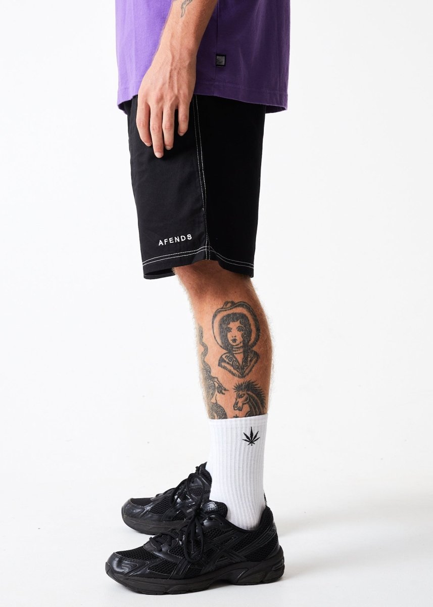 Afends Mens Ninety Eights - Organic Elastic Waist Shorts - Black#Mens Shorts - WalkshortsAfends