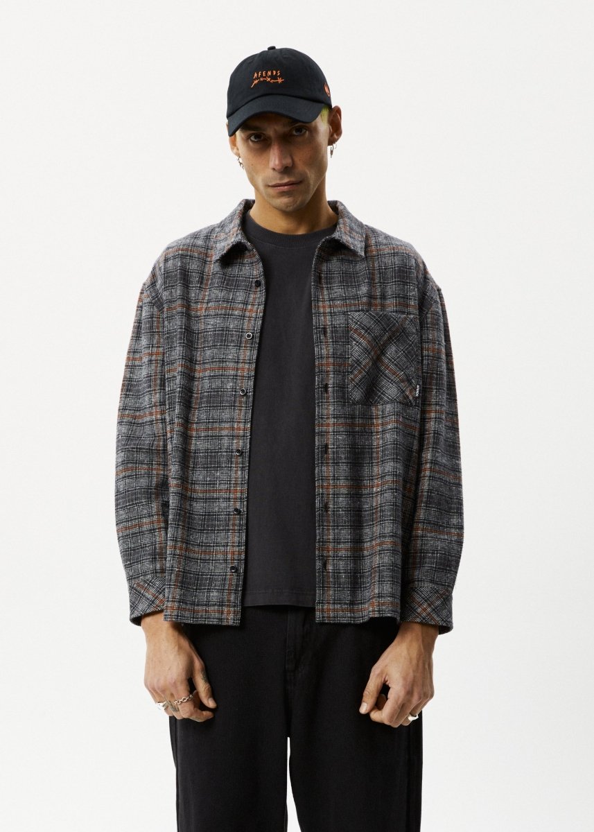 Afends Mens Position - Flannel Shirt - Black#Mens Tops - Dress ShirtsAfends