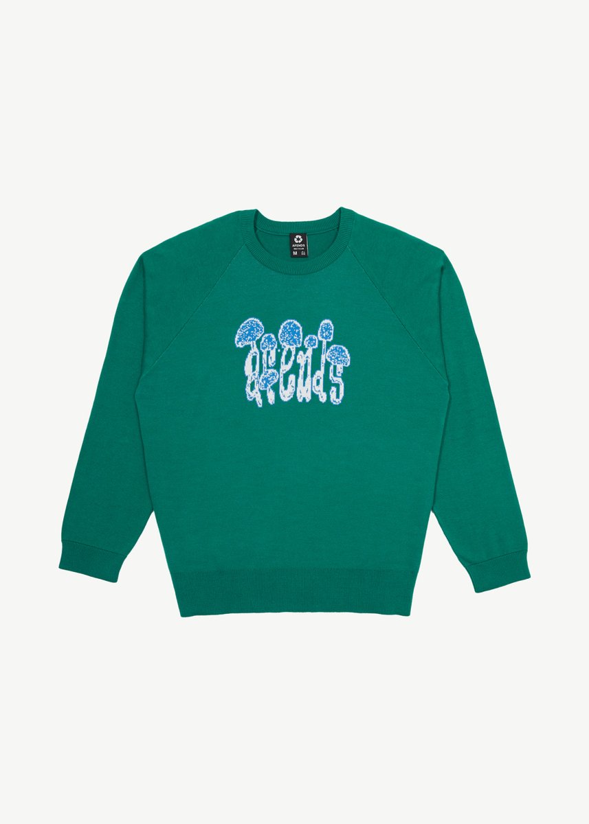 Afends Mens Psychedelic - Raglan Knitted Crew Neck Jumper - Emerald#Mens Outer - Fleece & KnitAfends