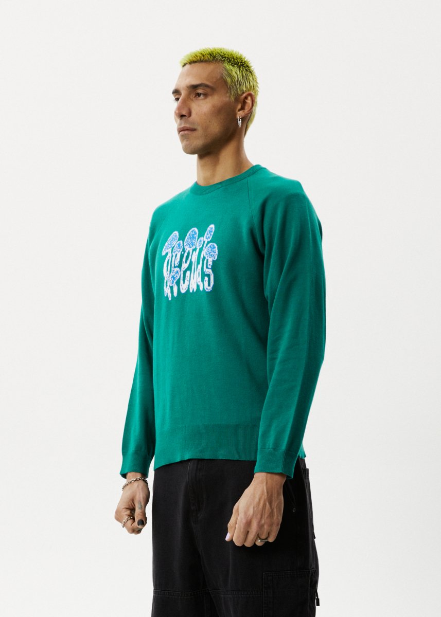 Afends Mens Psychedelic - Raglan Knitted Crew Neck Jumper - Emerald#Mens Outer - Fleece & KnitAfends