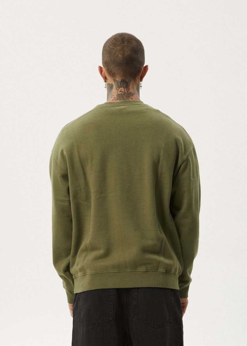 Afends Mens Thrown Out - Crew Neck - Military#Mens Outer - Fleece & KnitAfends