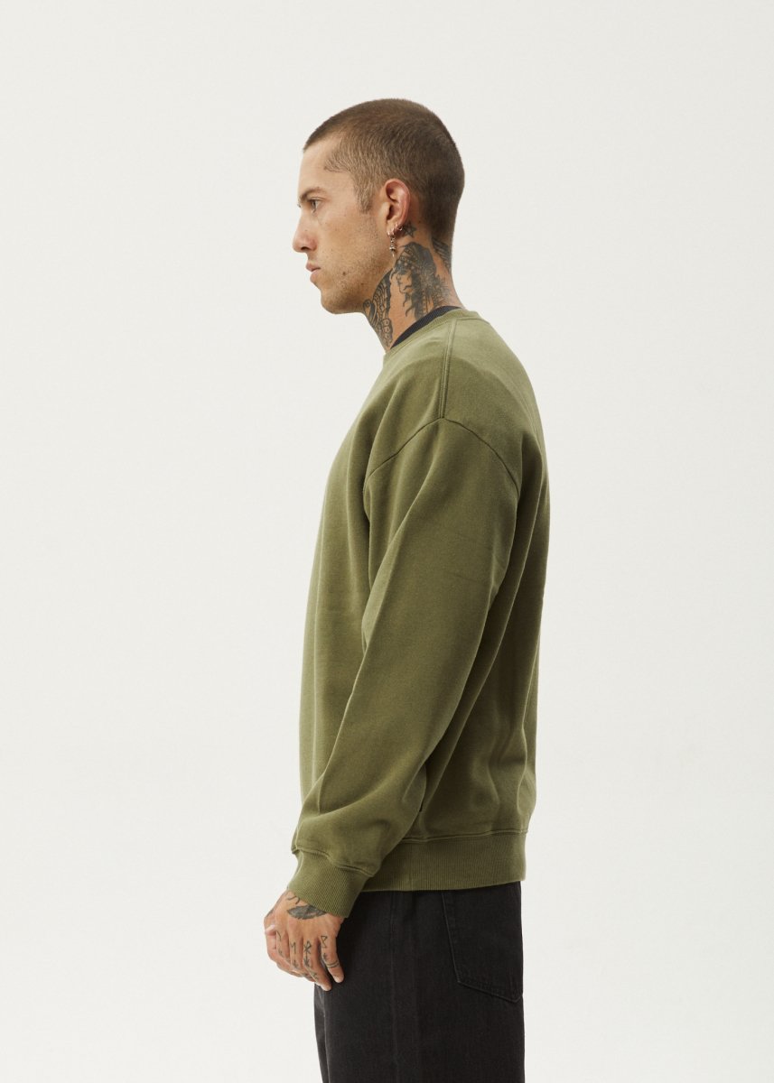 Afends Mens Thrown Out - Crew Neck - Military#Mens Outer - Fleece & KnitAfends