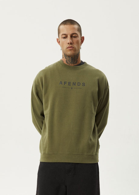 Afends Mens Thrown Out - Crew Neck - Military#Mens Outer - Fleece & KnitAfends