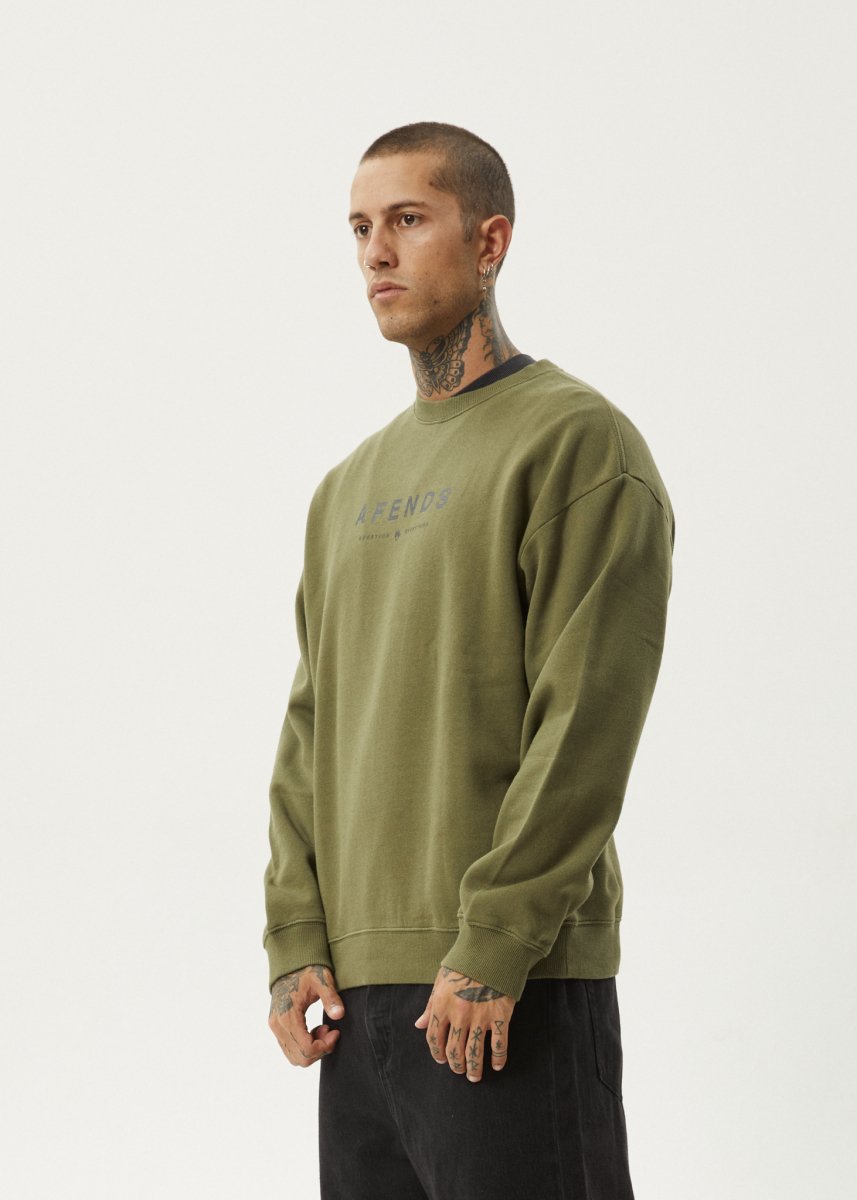 Afends Mens Thrown Out - Crew Neck - Military#Mens Outer - Fleece & KnitAfends