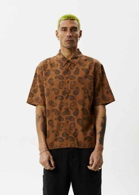 Afends Mens Tradition - Paisley Short Sleeve Shirt - Toffee#Mens Tops - Dress ShirtsAfends