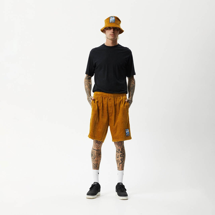 Afends Mens Waterfall Ninety Eights - Corduroy Elastic Waist Shorts - Mustard#Mens Shorts - WalkshortsAfends