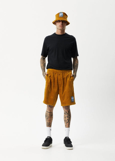 Afends Mens Waterfall Ninety Eights - Corduroy Elastic Waist Shorts - Mustard#Mens Shorts - WalkshortsAfends