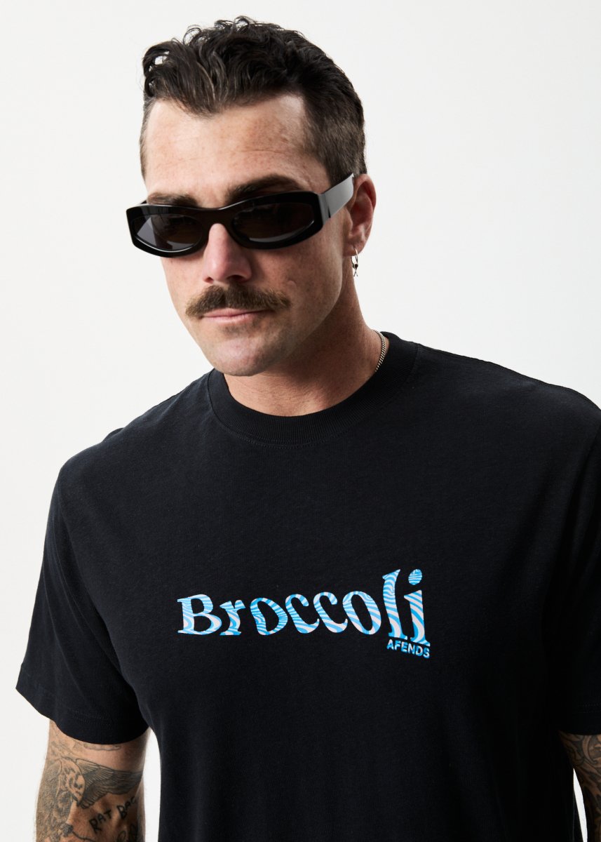 Afends Unisex Broccoli - Unisex Hemp Retro T-Shirt - Black#Mens Tops - T-ShirtsAfends