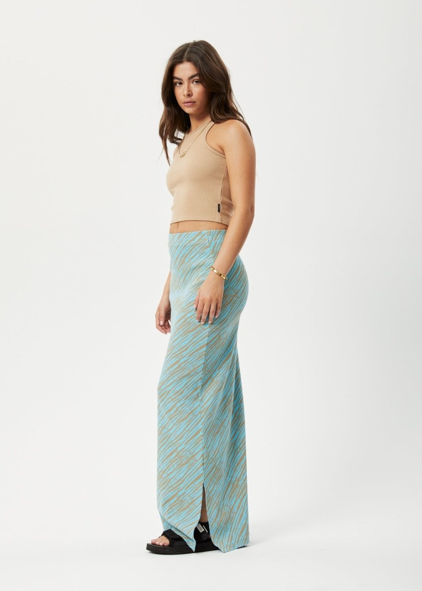 Afends Womens Adi - Recycled Ribbed Maxi Skirt - Blue Stripe#Womens Bottoms - SkirtsAfends