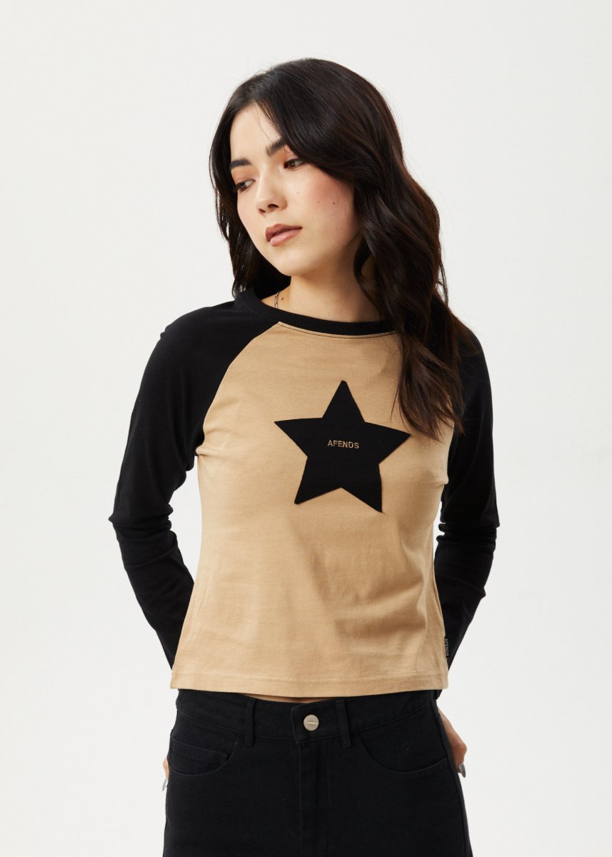 Afends Womens Aster Raglan - Long Sleeve Tee - Tan#Womens Tops - Long SleeveAfends