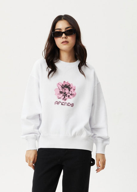 Afends Womens Bloom - Crew Neck - White#Womens Outer - Fleece & KnitAfends