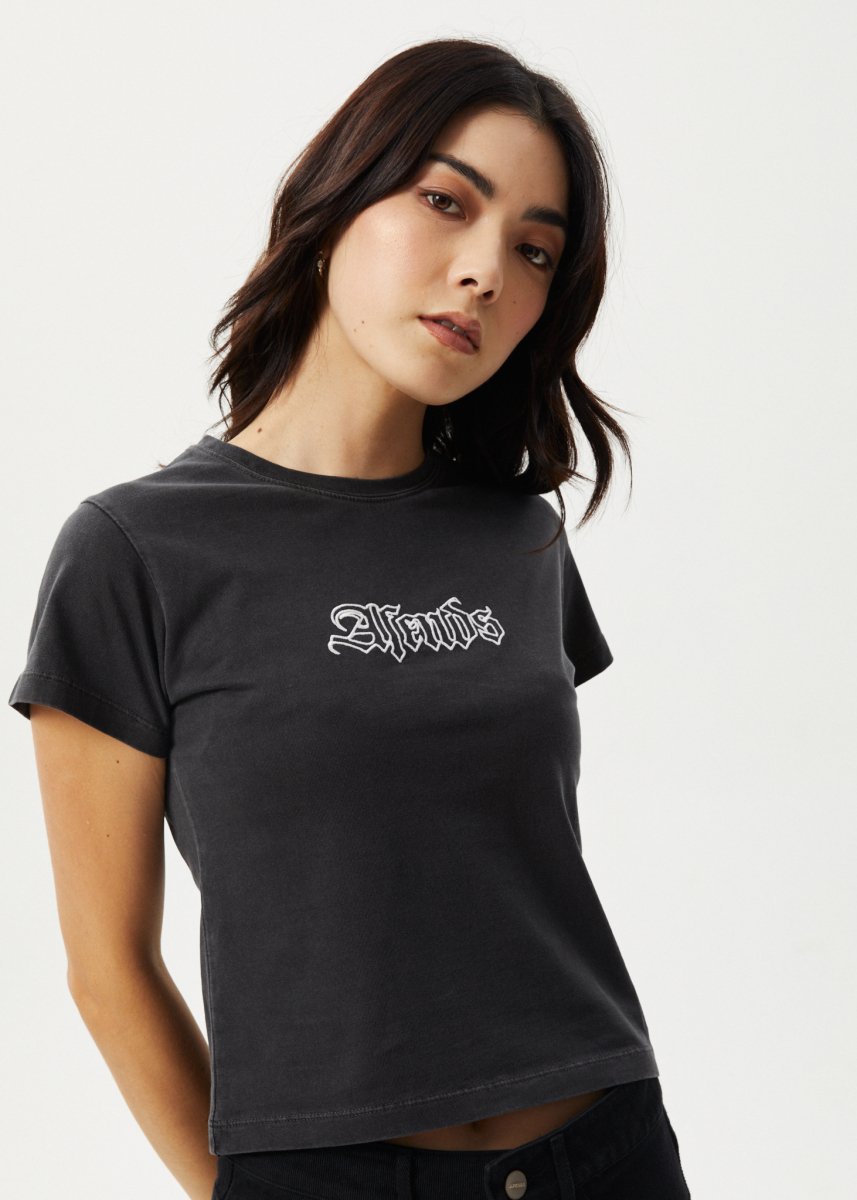 Afends Womens Burnt - Baby Tee - Stone Black#Womens Tops - T-ShirtsAfends