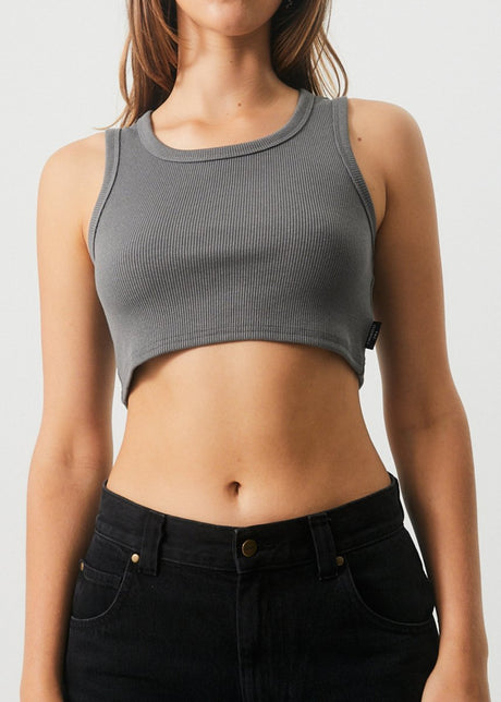 Afends Womens Chloe - Hemp Ribbed Crop Tank - Steel#Womens Tops - SleevelessAfends