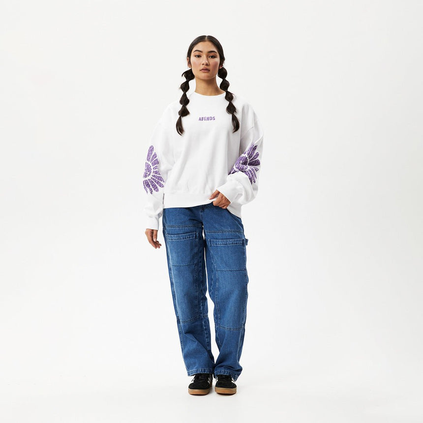 Afends Womens Daisy - Crew Neck Jumper - White#Womens Outer - Fleece & KnitAfends