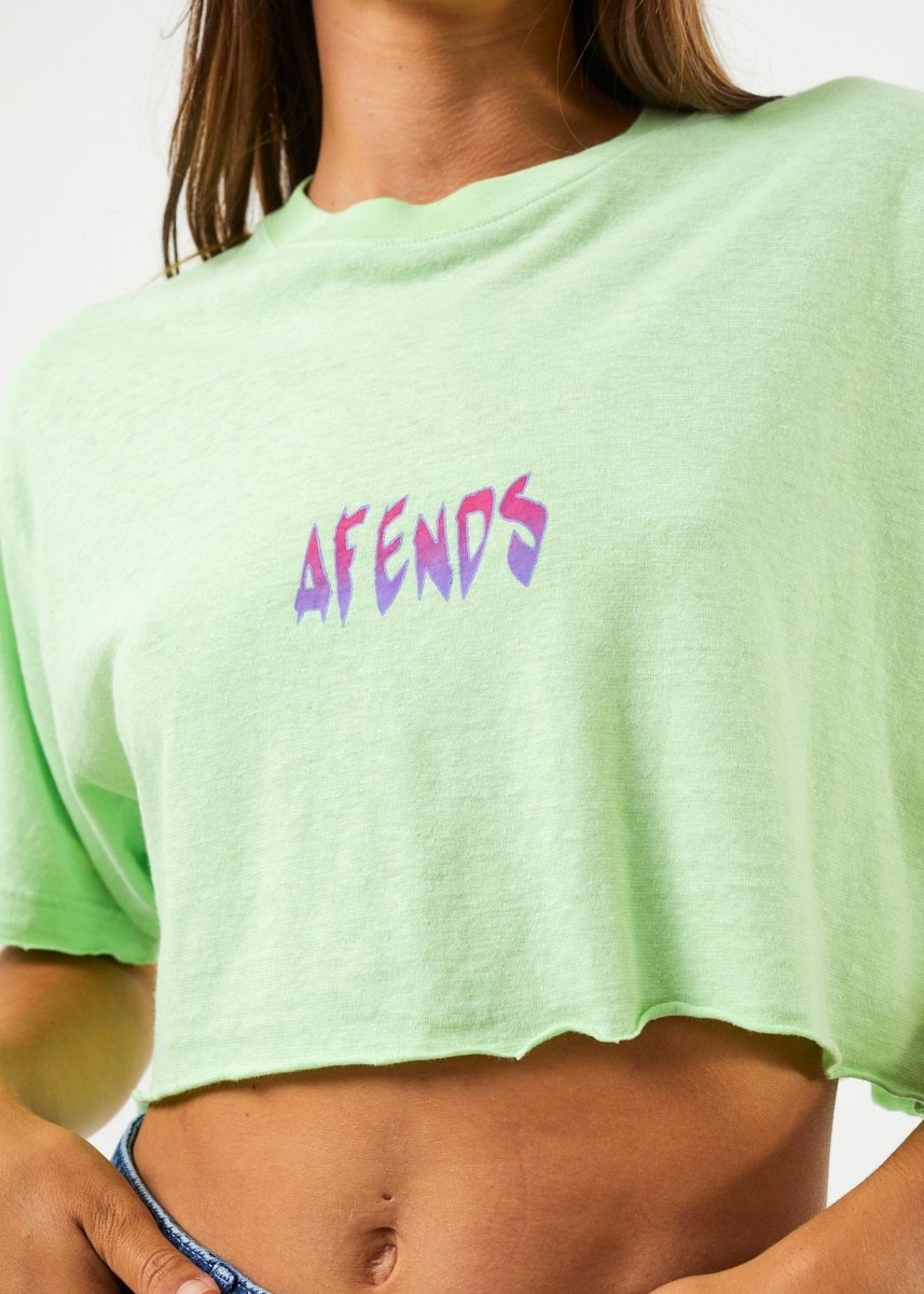 Afends Womens Electric Slay Cropped - Hemp Oversized T-Shirt - Lime Green#Womens Tops - T-ShirtsAfends