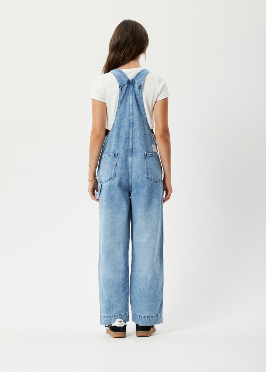 Afends Womens Louis - Hemp Denim Baggy Overalls - Worn Blue#Womens Dress - PlaysuitsAfends