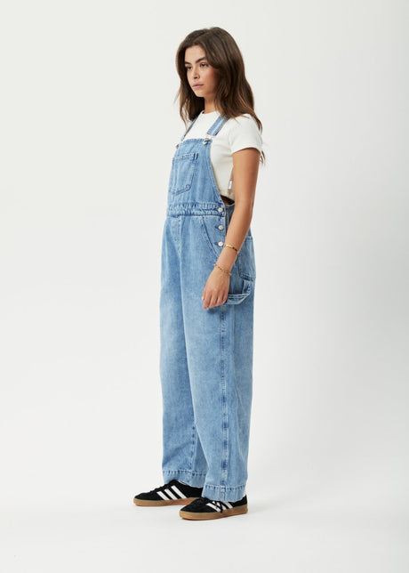 Afends Womens Louis - Hemp Denim Baggy Overalls - Worn Blue#Womens Dress - PlaysuitsAfends