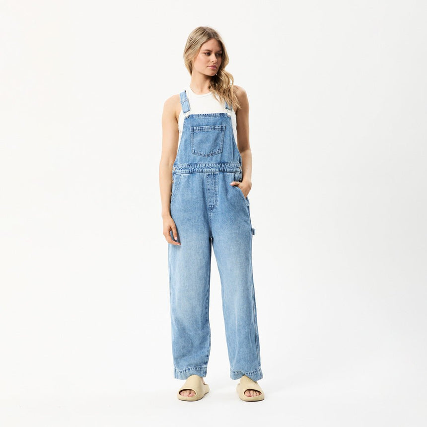 Afends Womens Louis - Hemp Denim Baggy Overalls - Worn Blue#Womens Dress - PlaysuitsAfends