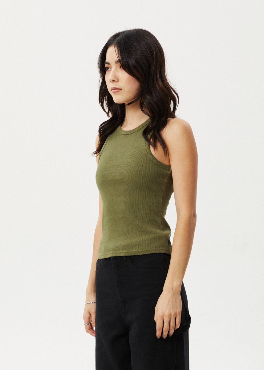 Afends Womens Lydia - Organic Rib Singlet - Military#Womens Tops - SleevelessAfends