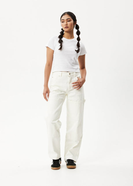 Afends Womens Moss - Organic Denim Carpenter Jeans - Off White#Womens Bottoms - JeansAfends