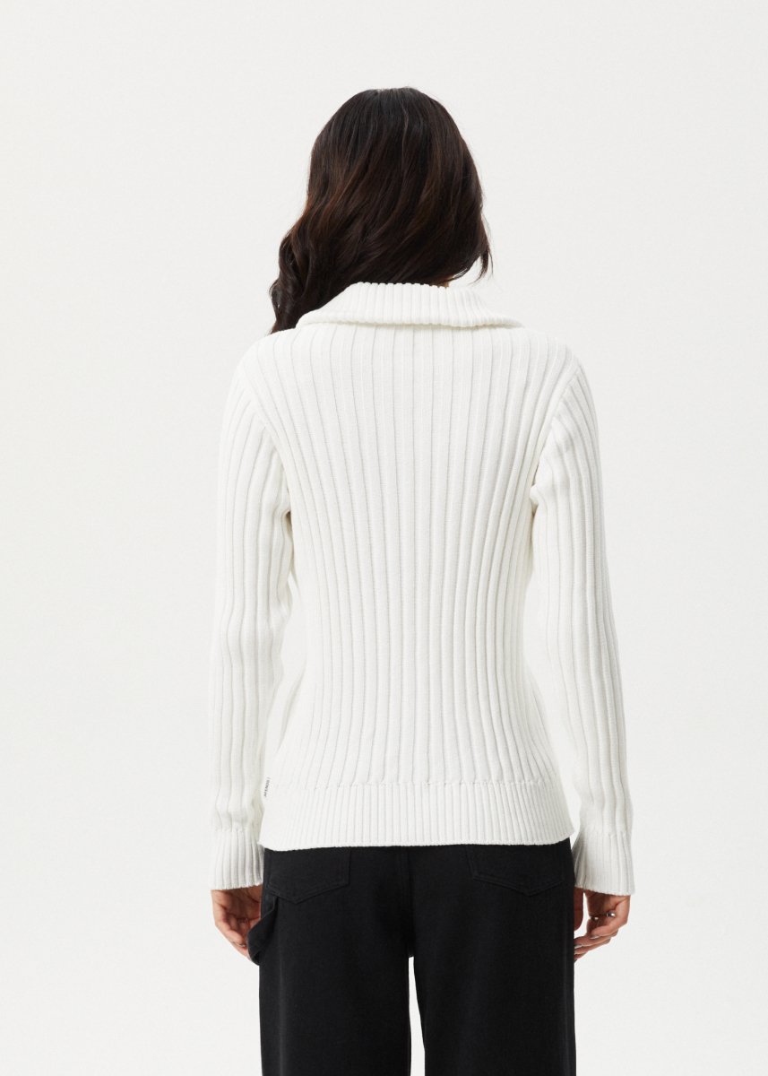 Afends Womens Vision - Knit Zip Through Cardigan - White#Womens Outer - Fleece & KnitAfends