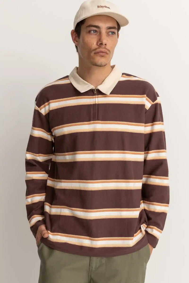 Vintage Stripe Polo Manches Longues Vintage Homme#Tee ShirtsRhythm