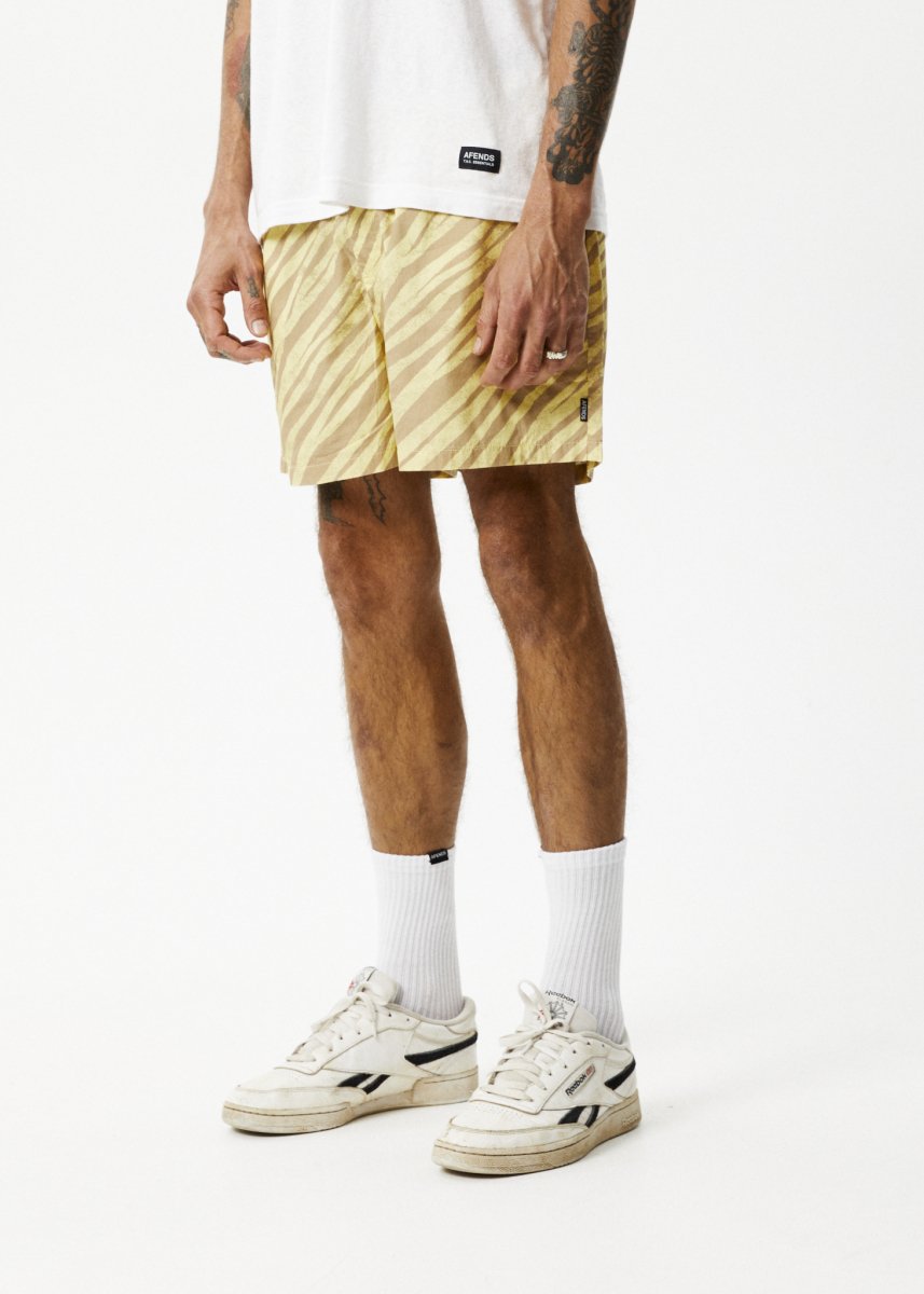 Afends Mens Baywatch Atmosphere - Organic Elastic Waist Shorts - Butter Stripe#Mens Shorts - WalkshortsAfends