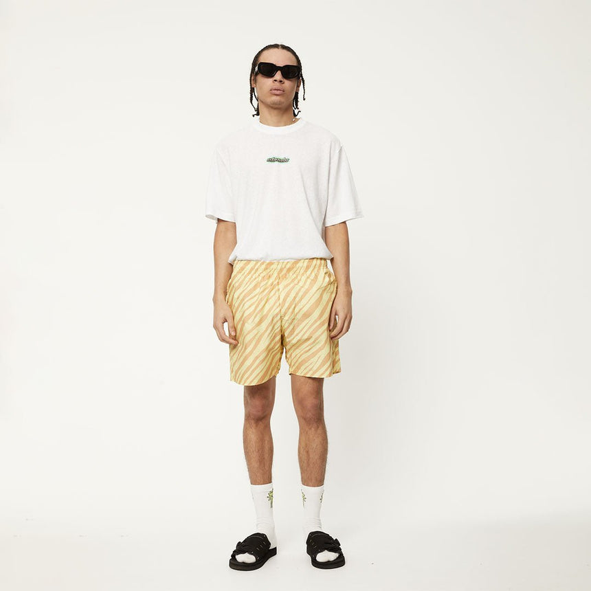 Afends Mens Baywatch Atmosphere - Organic Elastic Waist Shorts - Butter Stripe#Mens Shorts - WalkshortsAfends