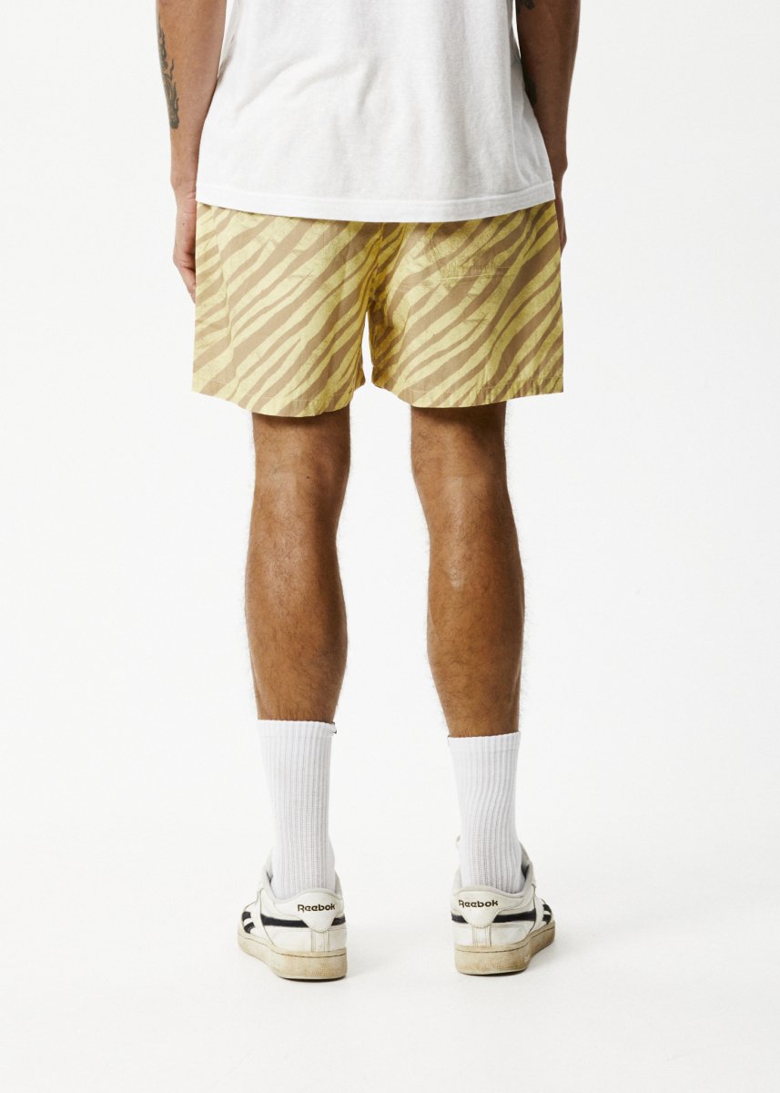 Afends Mens Baywatch Atmosphere - Organic Elastic Waist Shorts - Butter Stripe#Mens Shorts - WalkshortsAfends