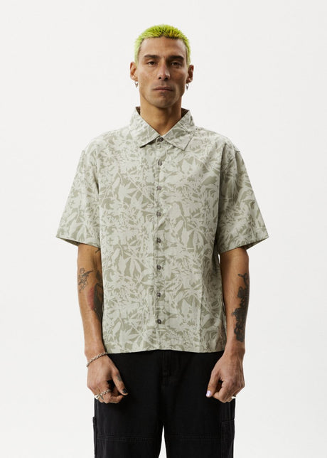 Afends Mens Bouquet - Short Sleeve Shirt - Olive Floral#Mens Tops - Dress ShirtsAfends