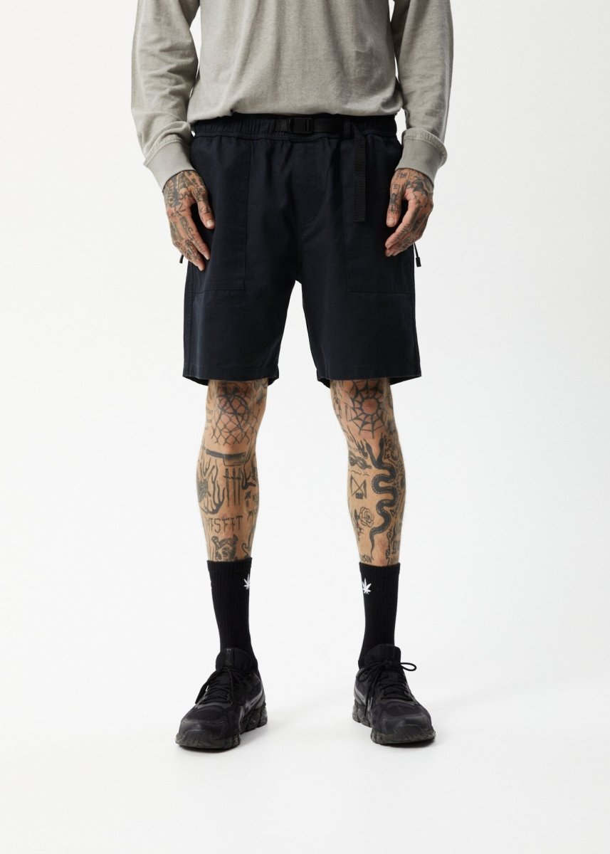 Afends Mens Cabal - Hemp Elastic Waist Shorts - Black#Mens Shorts - WalkshortsAfends