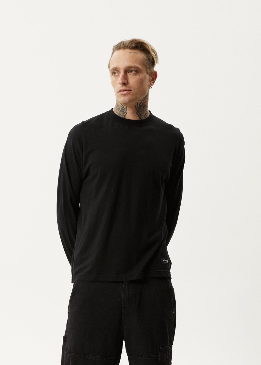 Afends Mens Essential - Hemp Retro Long Sleeve T-Shirt - Black#Mens Tops - Long SleeveAfends