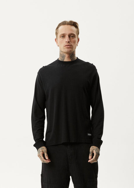 Afends Mens Essential - Hemp Retro Long Sleeve T-Shirt - Black#Mens Tops - Long SleeveAfends