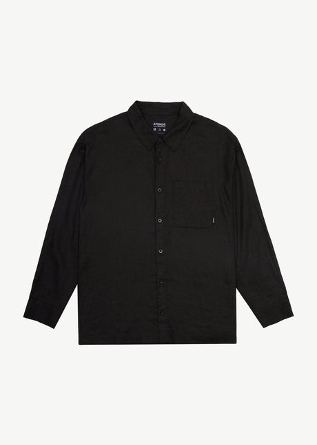 Afends Mens Everyday - Hemp Long Sleeve Shirt - Black#Mens Tops - Dress ShirtsAfends