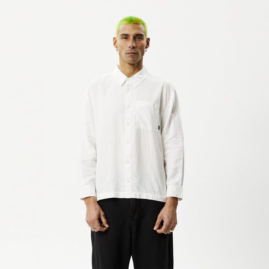 Afends Mens Everyday - Hemp Long Sleeve Shirt - White#Mens Tops - Dress ShirtsAfends