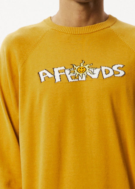 Afends Mens Farming - Knitted Crew Neck Jumper - Mustard#Mens Outer - Fleece & KnitAfends