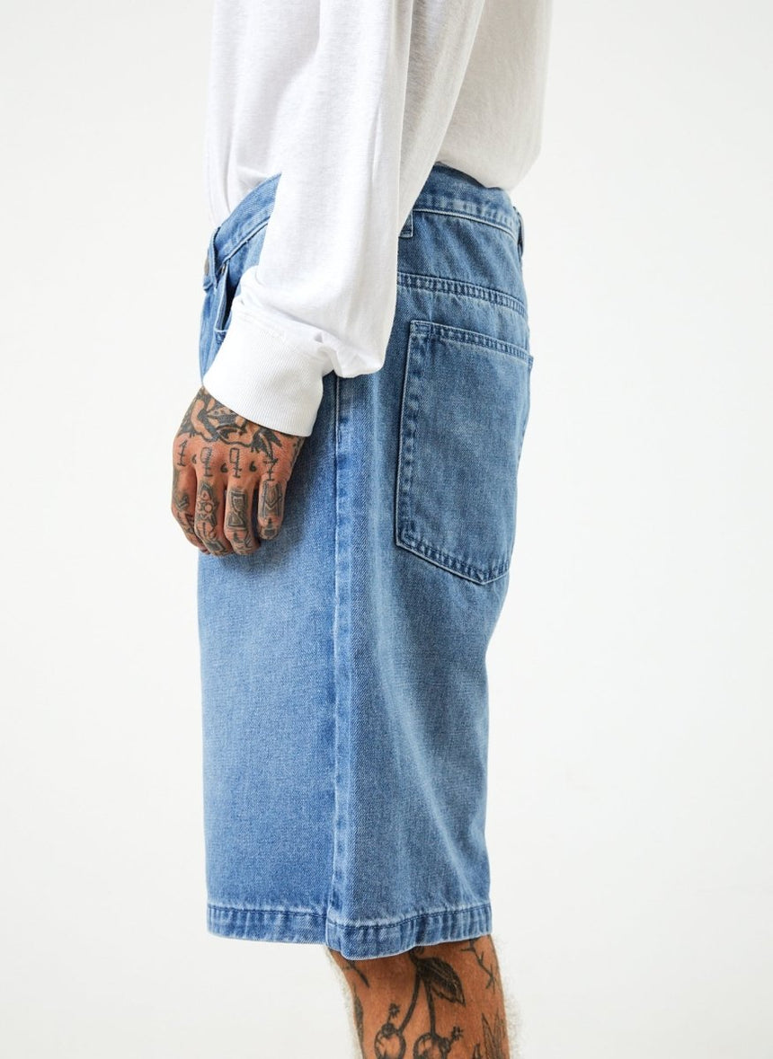 Afends Mens Lil C - Hemp Denim Baggy Shorts - Worn Blue#Mens Shorts - WalkshortsAfends