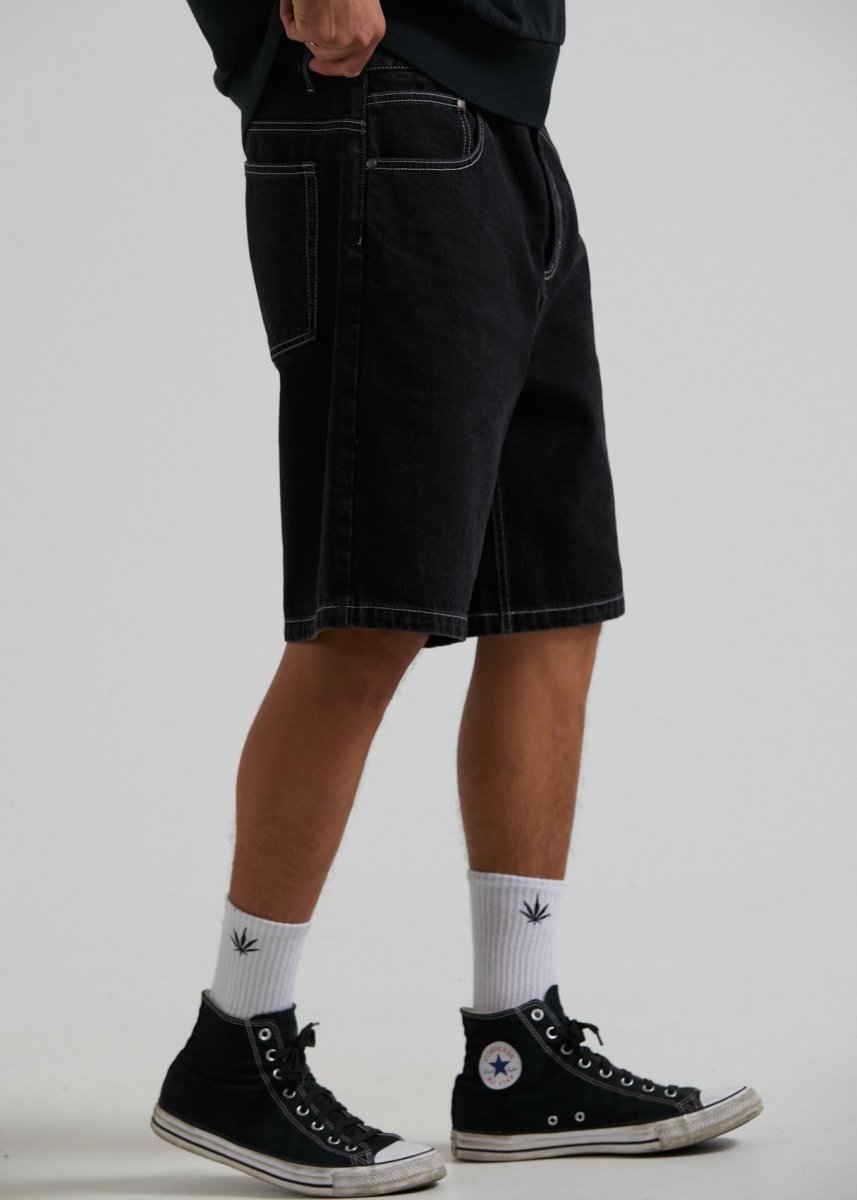 Afends Mens Lil C - Organic Denim Baggy Fit Short - Washed Black#Mens Shorts - WalkshortsAfends