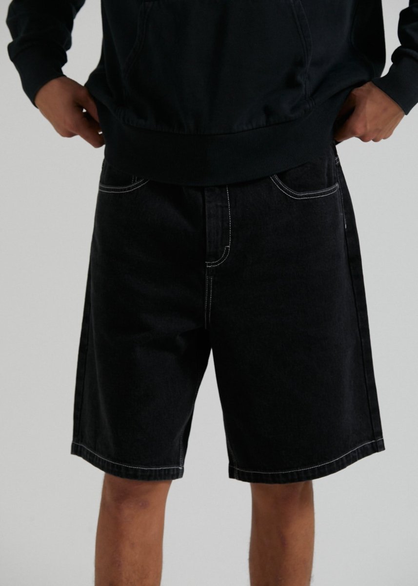 Afends Mens Lil C - Organic Denim Baggy Fit Short - Washed Black#Mens Shorts - WalkshortsAfends