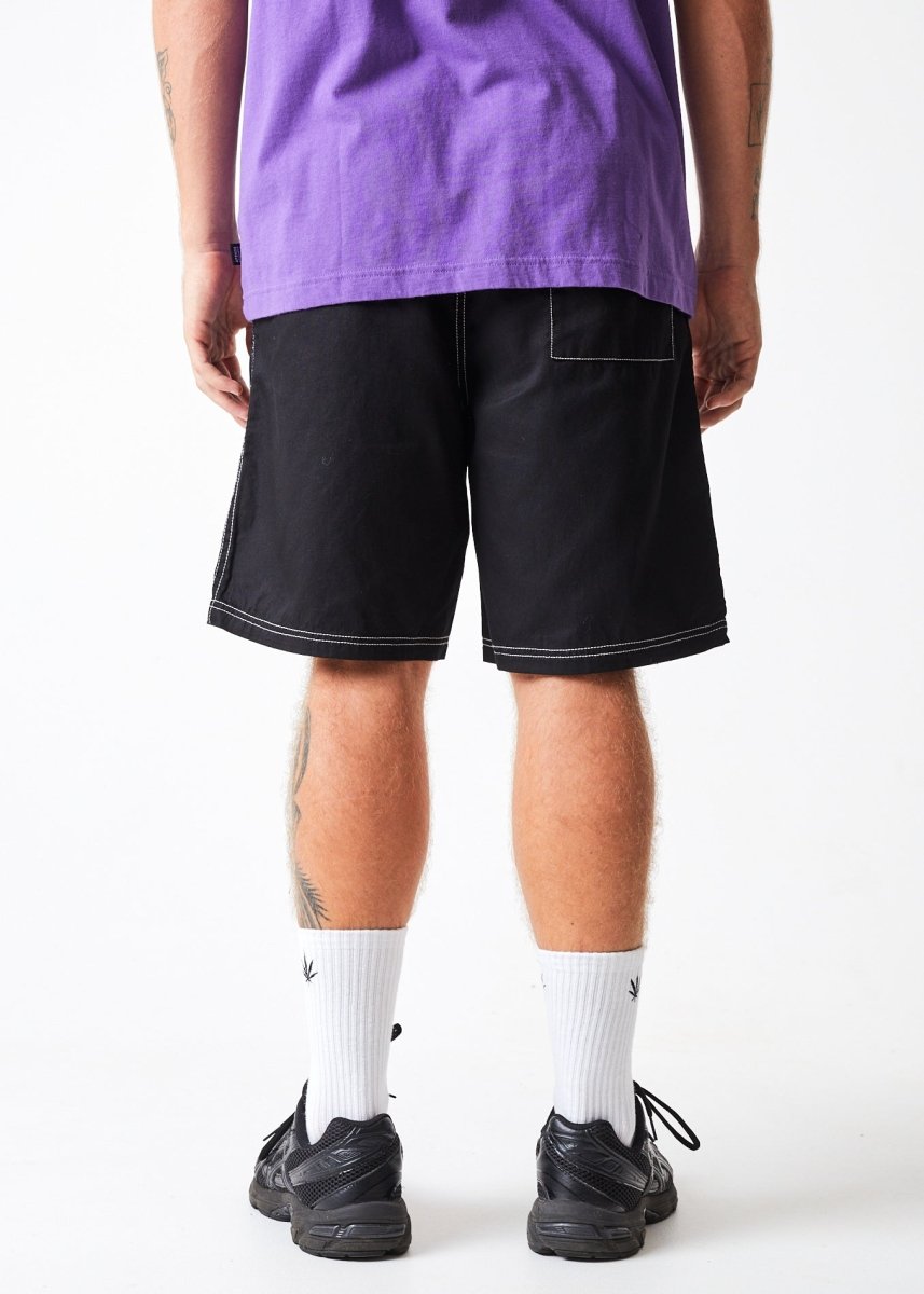 Afends Mens Ninety Eights - Organic Elastic Waist Shorts - Black#Mens Shorts - WalkshortsAfends